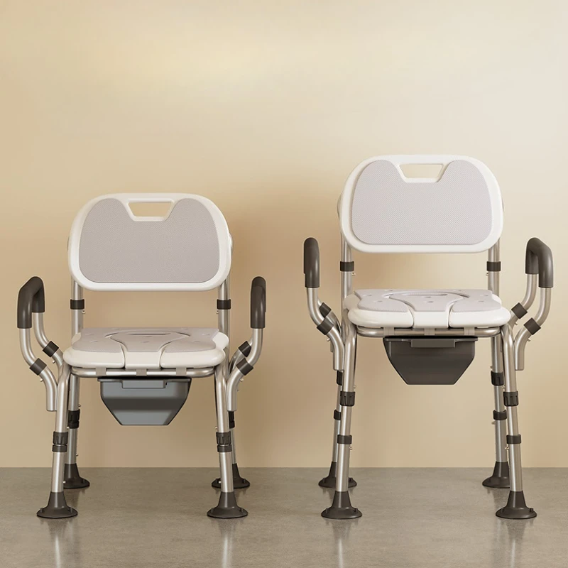 

Dual-Use Commode Shower Chair - Suction Cup Security 4-Level Adjustable Height Large Drainage Basin Reinforced Frame