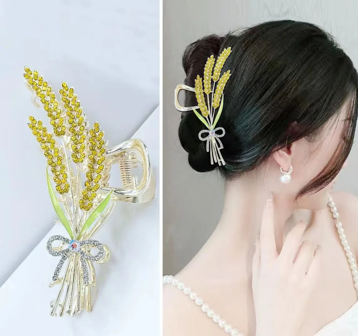 

Korea Alloy Large Hollow Drop glaze wheat rice Hair Claws for Women Girl Shark Clip Hairpin Dish Up Hair Accessories headdress