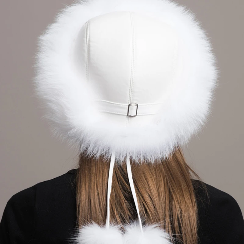 2024 Hot Sale 100% natural Fox Fur Hat Women Cap Thick Fur Cap Winter Warm Hat Female Fashion For Women Hat With Earmuffs Hat