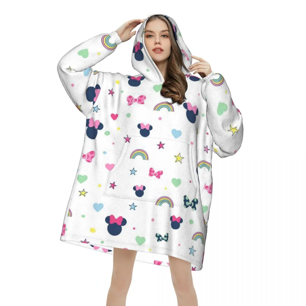 

Oversized Mickey Minnie Mouse Wearable Blanket Winter Gifts for Women Men Ultrasoft Plush Warm Sweatshirt Blankets With Pocket