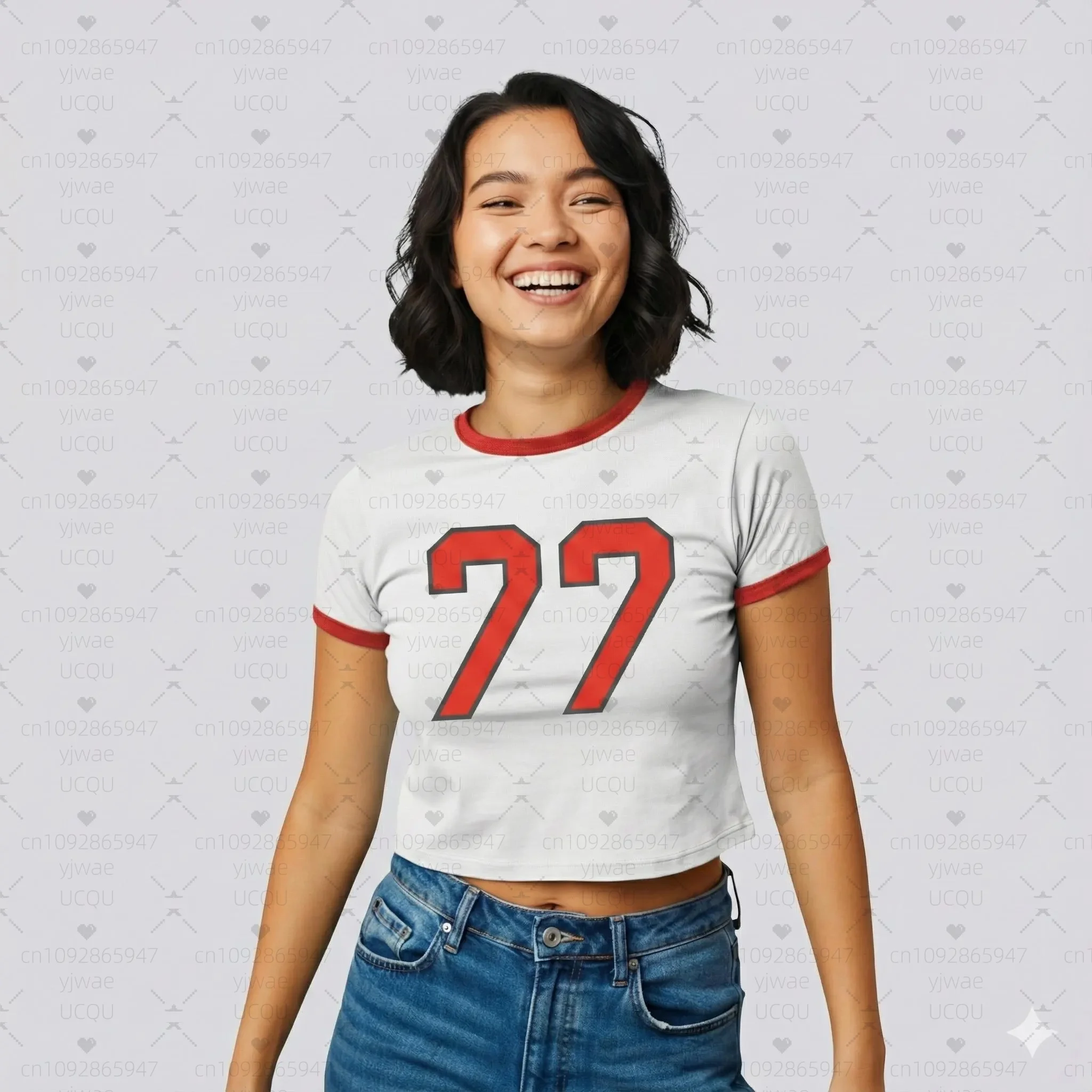 2026 Summer Women Fashion Crop Sexy Y2K Top Shirt NO.77 O-Neck Short Sleeve T-shirt Casual Tees Basic number 77 print T-shirt