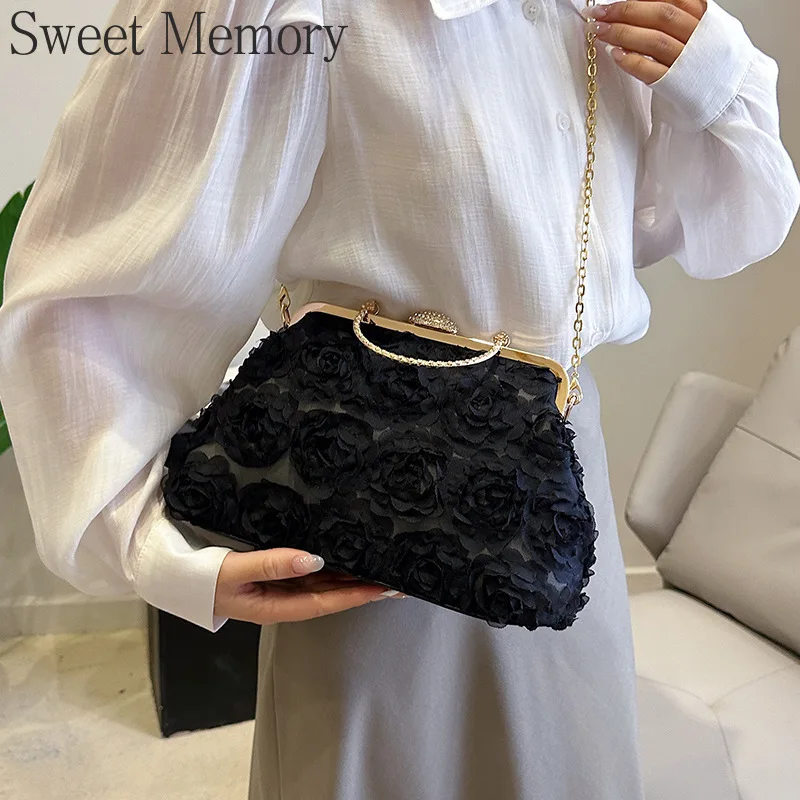 J142 Pink Red Dolly Bags 2025 Sweet Memory Clip on Evening Bridal Bag Flower Chain Single Shoulder Diagonal Cross Women's Bag