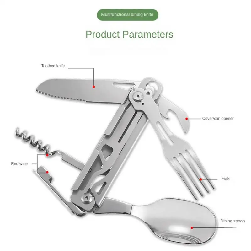 Folding Cutlery Portable Corkscrew Tableware High Strength Stainless Steel Disassembly Camping Fork Spoon Cutter for Outdoor