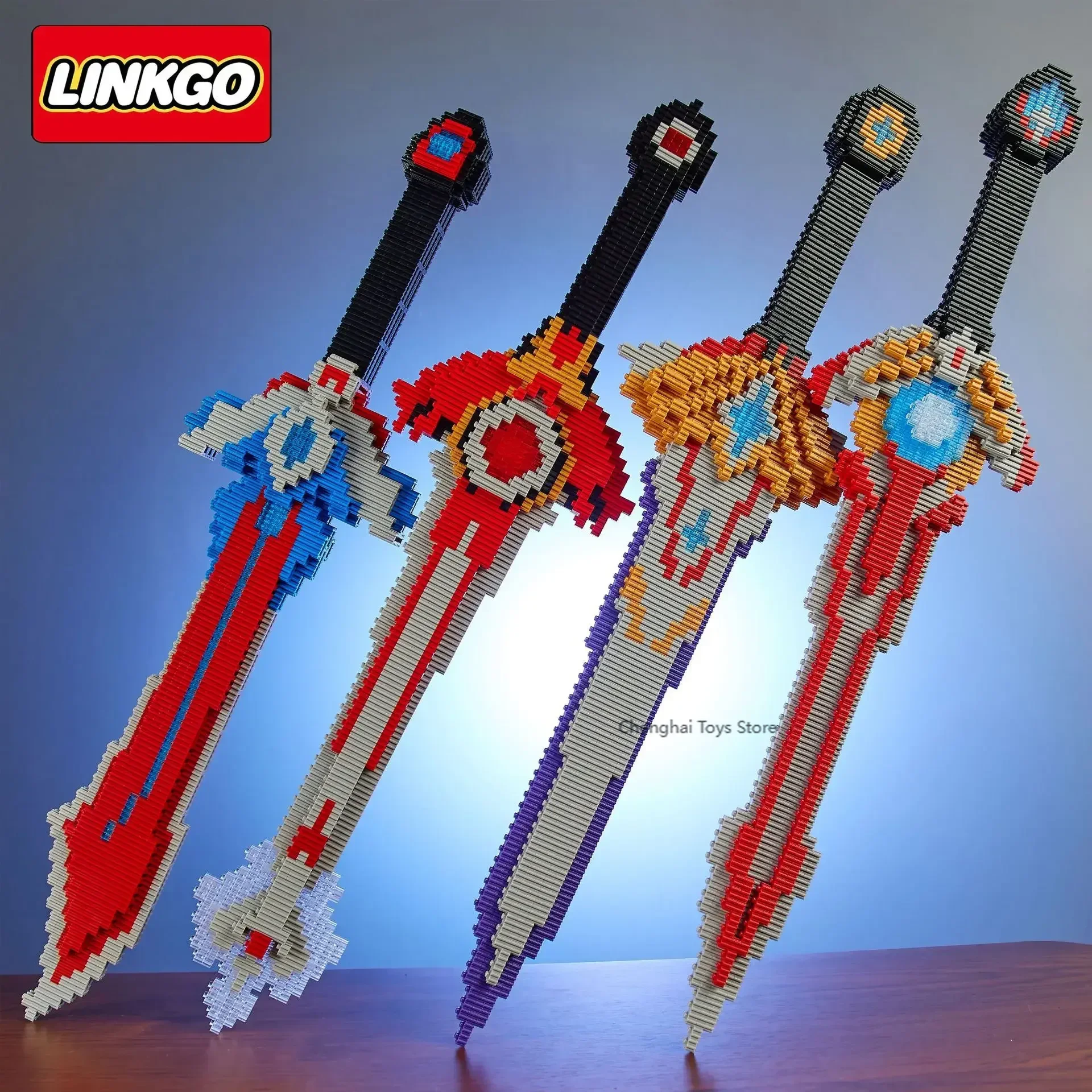 Cartoon Anime Game Sword Magic Building Blocks Demon Slayer One Piece Figures Mini Connection Bricks Genshin Impact Knife Toys