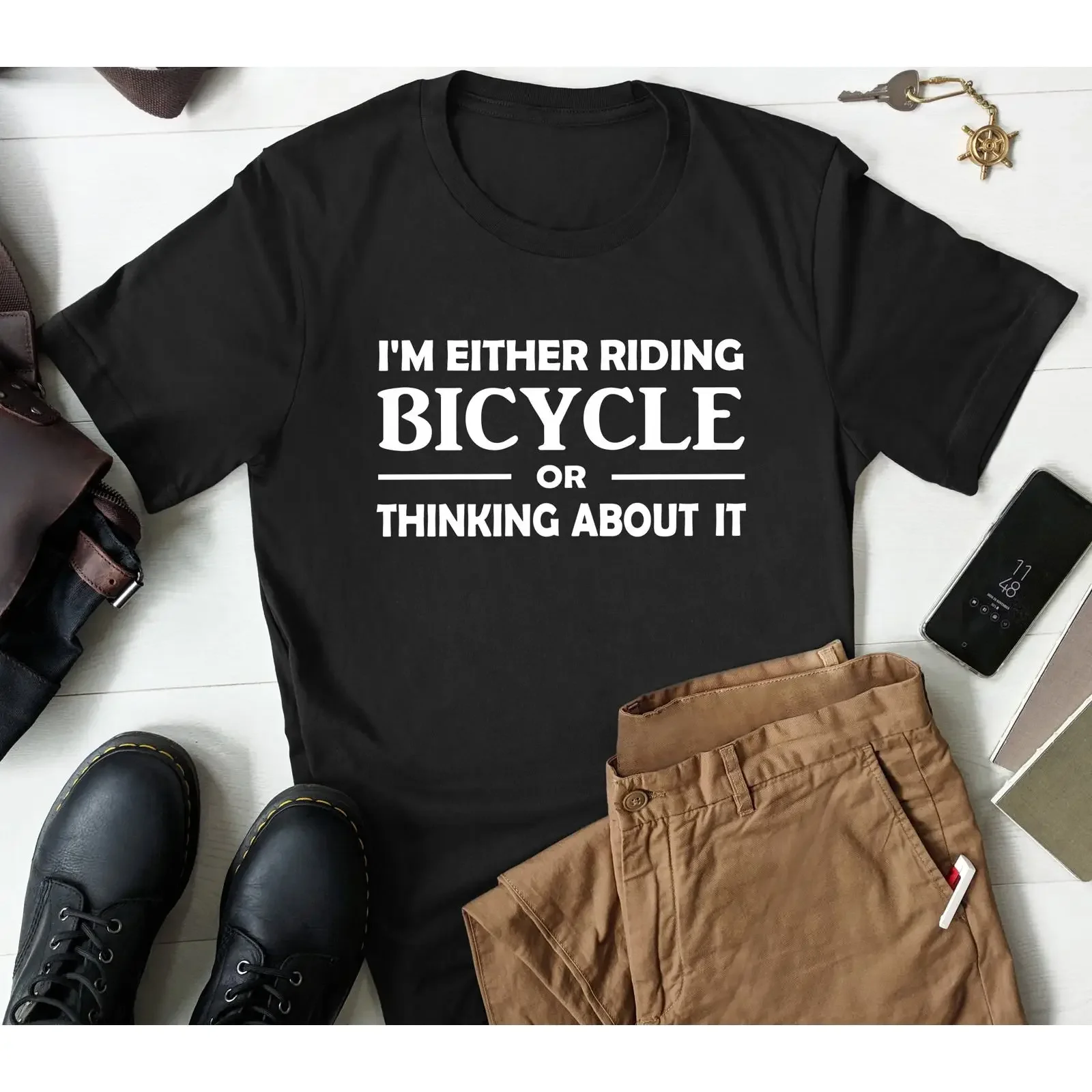 O estoy en bicicleta o lo estoy pensando, camiseta divertida de ciclismo para hombre, ciclista de montaña, gráfico vintage lavado