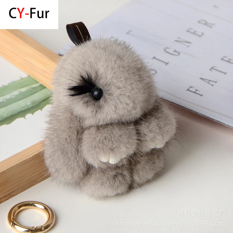 

Cute Bunny Genuine Mink Fur Rabbit Keychain Bag Purse Charm Animal Lovers Pocketbook Accessory for Women Girl Gift