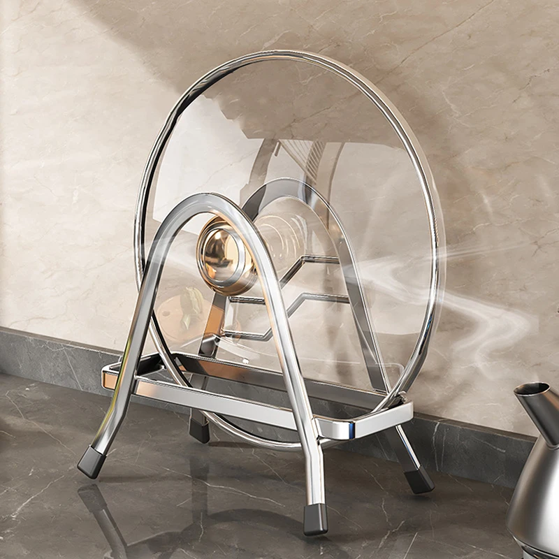 رف منظم ألواح من الفولاذ المقاوم للصدأ، حامل غطاء وعاء عالي التحمل، تخزين لوح التقطيع، حل تخزين المطبخ متعدد الوظائف