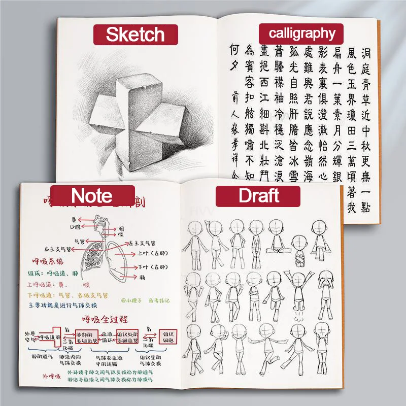 256 Pages A5/B5 Blank Kraft Paper Notebook Students Thickened White Large Sketch Draft Painting Art