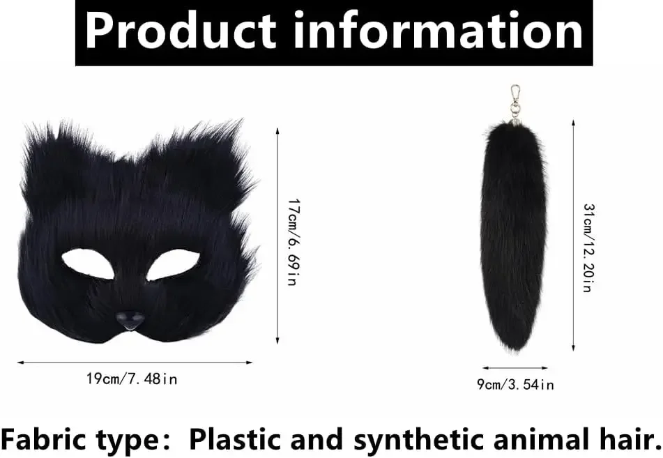 Maschera termica maschera di volpe in pelliccia sintetica, maschera termica e coda per ragazza Furry Cat Fox Wolf Mask per le donne Costume di Halloween