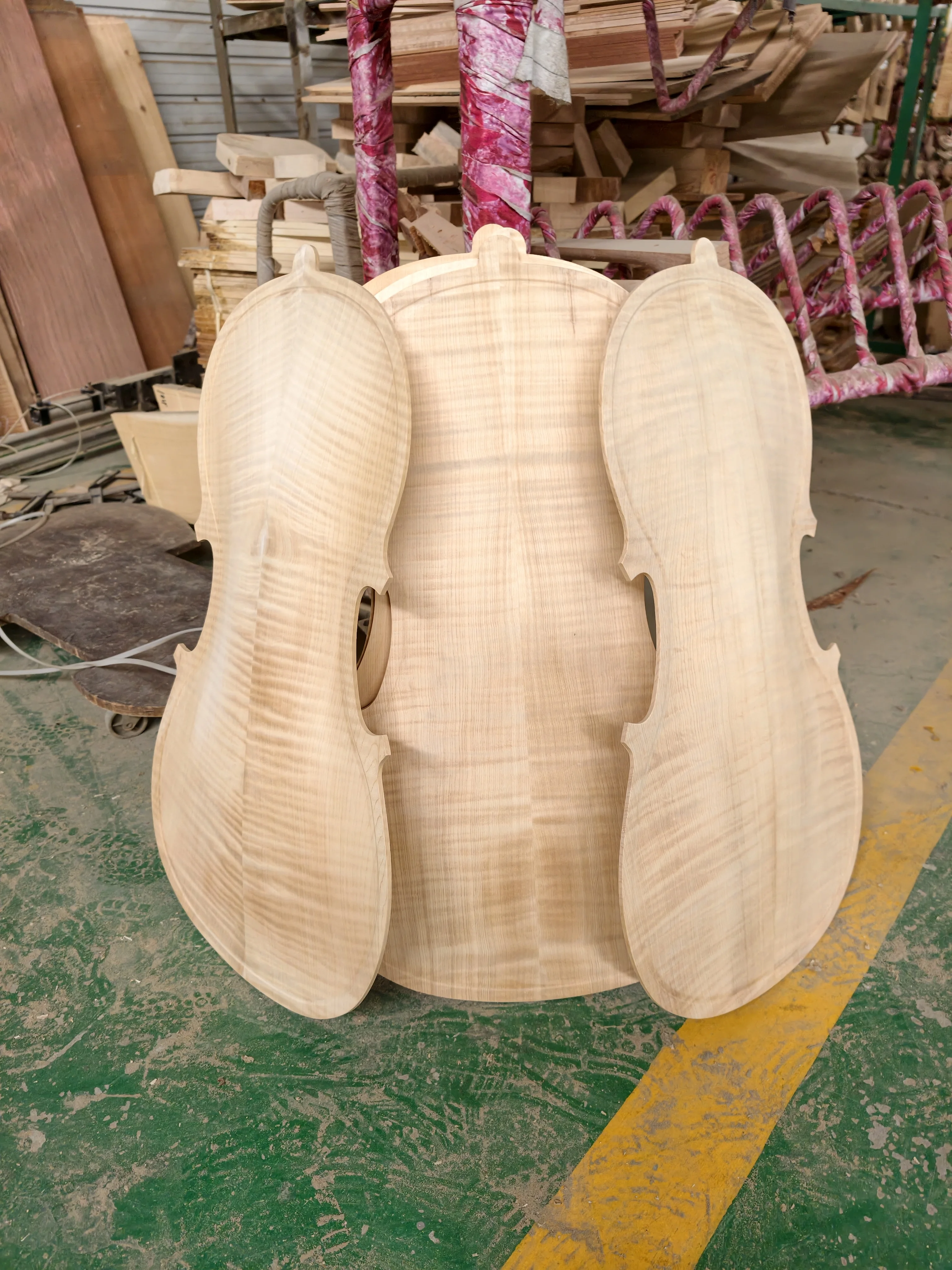Tapa y fondo de violonchelo artesanales sin acabar, hechos de madera de arce, tamaño 4/4 - Parte de instrumento musical - Madera - Suministros para la fabricación de violines