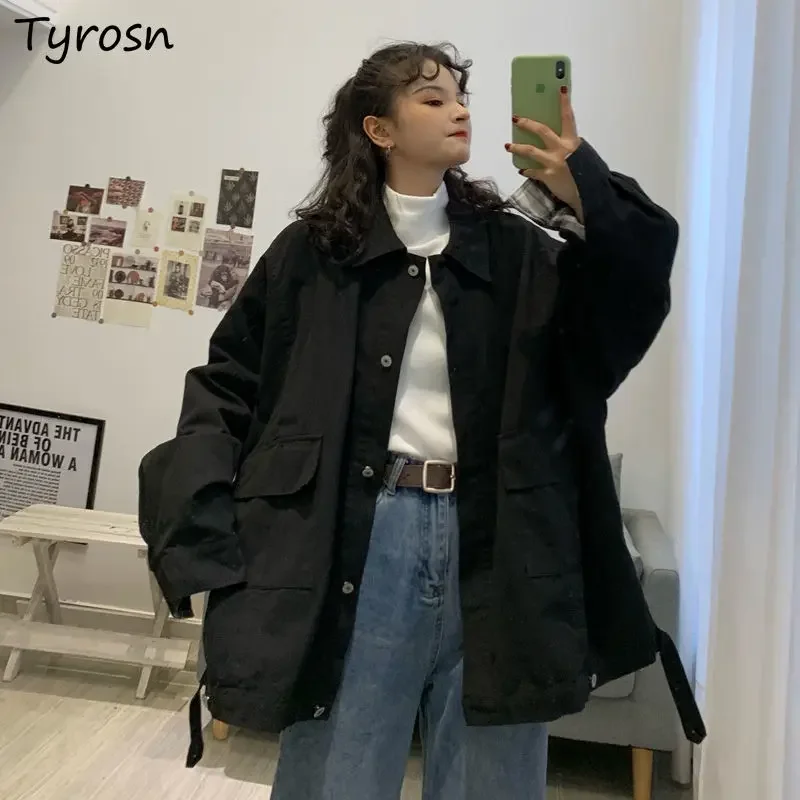 

Women Cargo Coats Basic Jackets Chic Streetwear All Match Vintage Harajuku Safari Style BF Retro Ulzzang Leisure New Ins