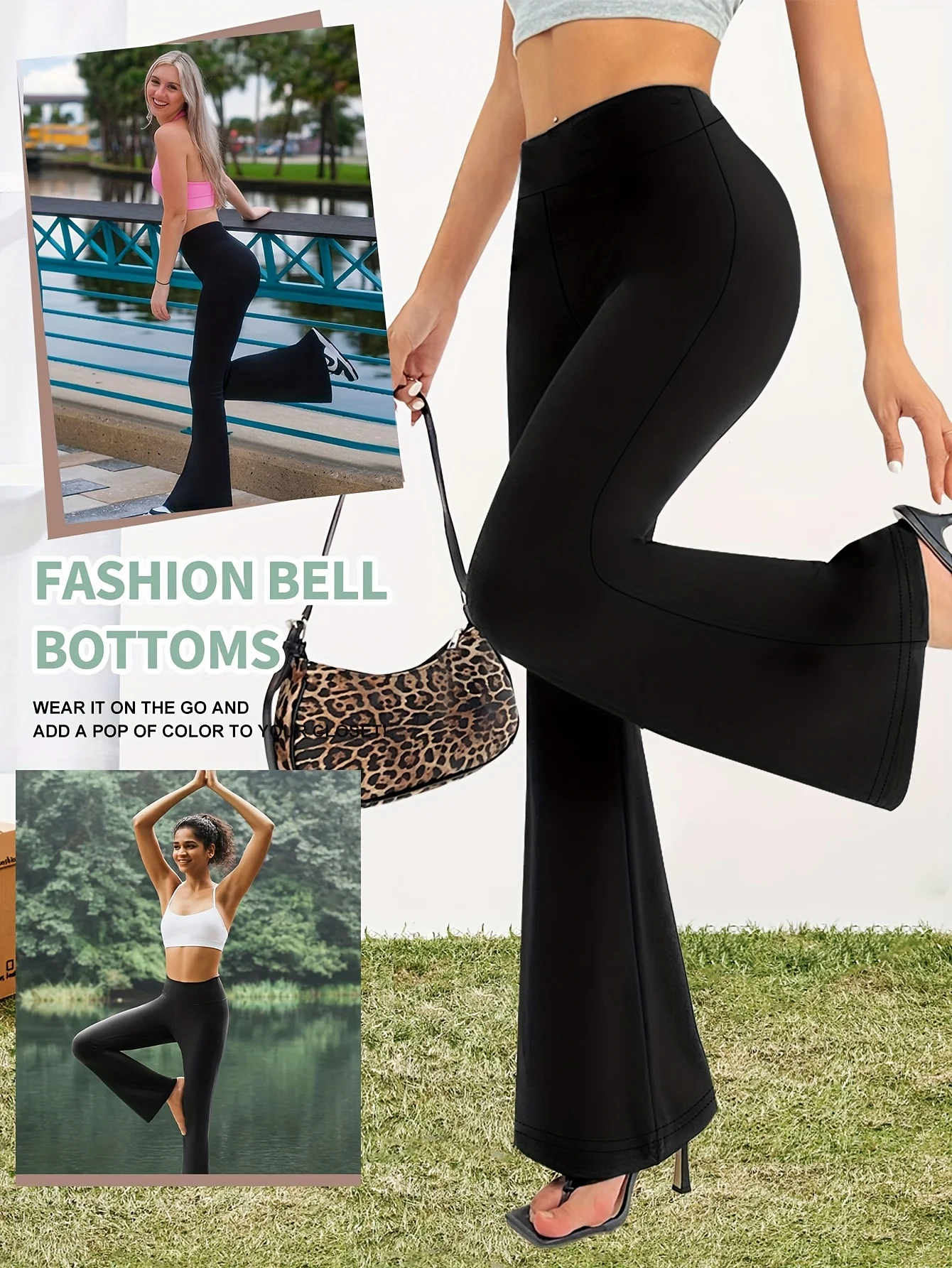 

Женские расклешенные леггинсы с высокой талией, брюки-клеш с высокой талией для тренировок с контролем живота, брюки-клеш, для отдыха, стрейч в 4 направлениях