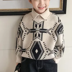 2023 Autumn and Winter Boys' New Fashion Cute High Collar Polo Long Sleeve Printed Loose Comfortable Casual Versatile Top