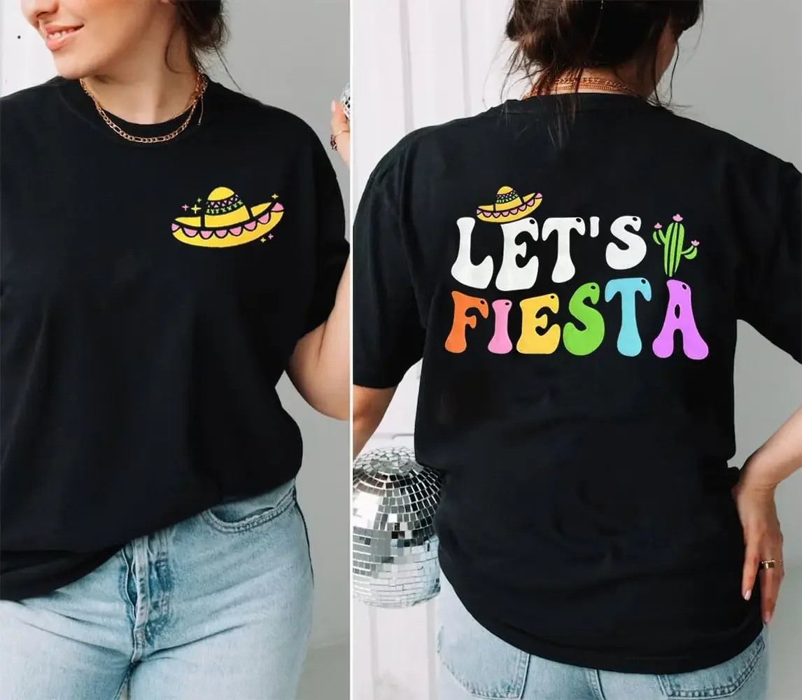 Mexican Tees Mexico Vacation Top Let's Fiesta T Shirt Cinco De Mayo Shirts Women Chip Dippin Margarita Sippin T-Shirts