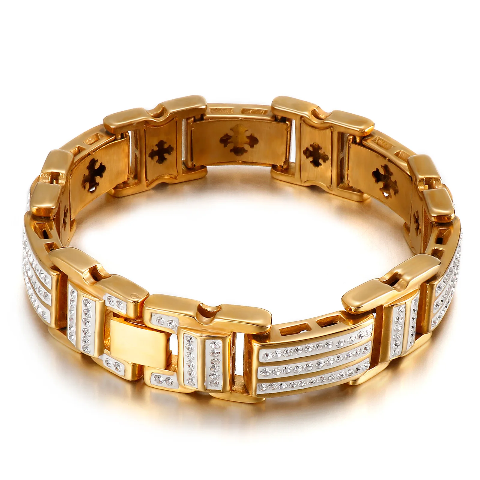 Hip Hop Gold Color High Quality Stainless Steel Zircon Bracelet Star Cross Bangles Trend Jewelry Rock New