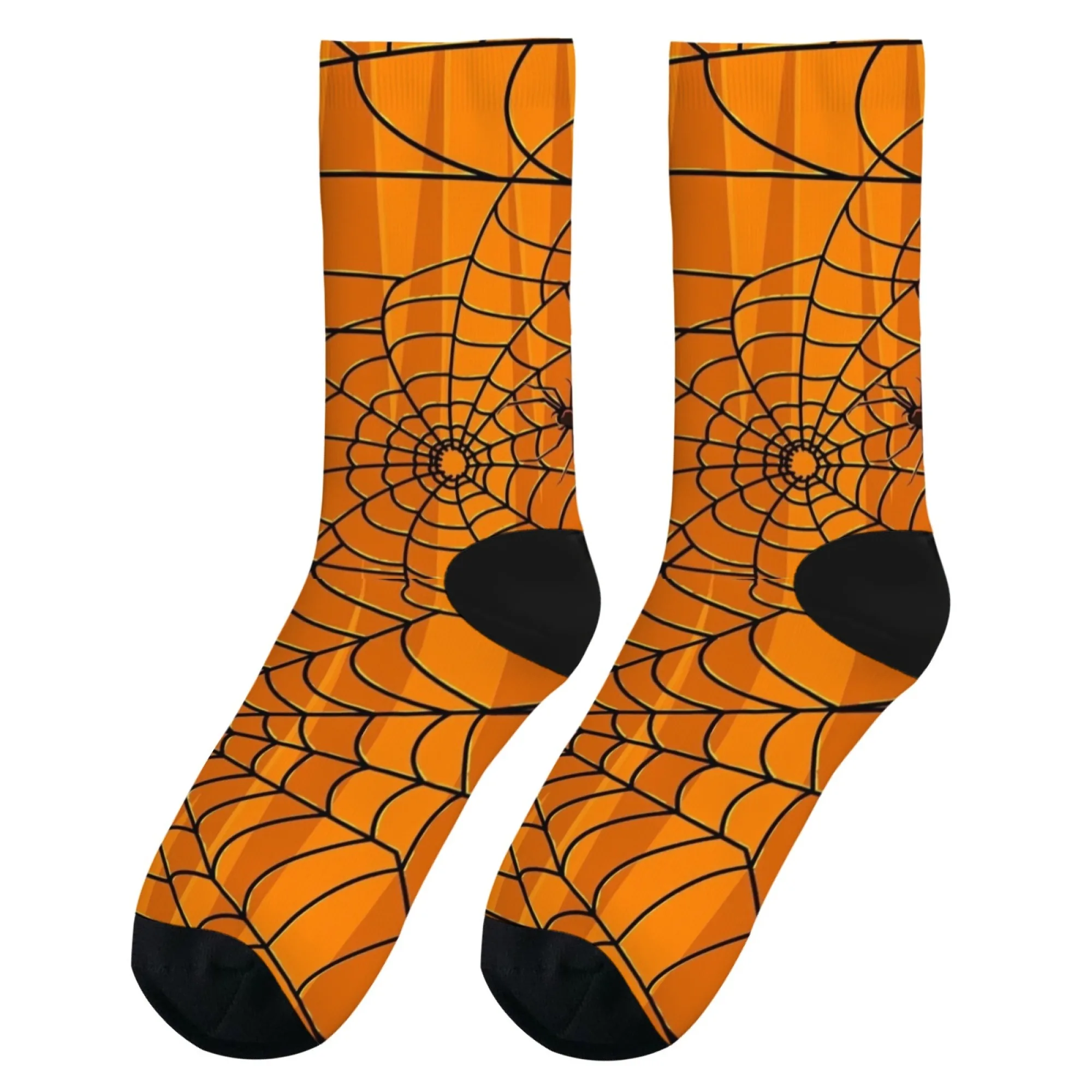 جوارب برتقالية عصرية على شكل شبكة عنكبوت للرجال على طراز الهيب هوب مطبوعة هدية مثالية لعشاق الهالوين ومحبي ملابس الشارع #2
