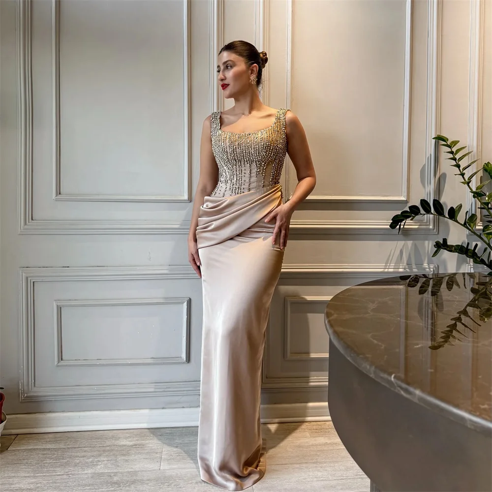 

Элегантное платье трапециевидной формы Contessa Dubai по индивидуальному заказу для выпускного вечера с квадратным воротником и бусинами, Vestidos de noche, без рукавов, торжественное вечернее платье 2025