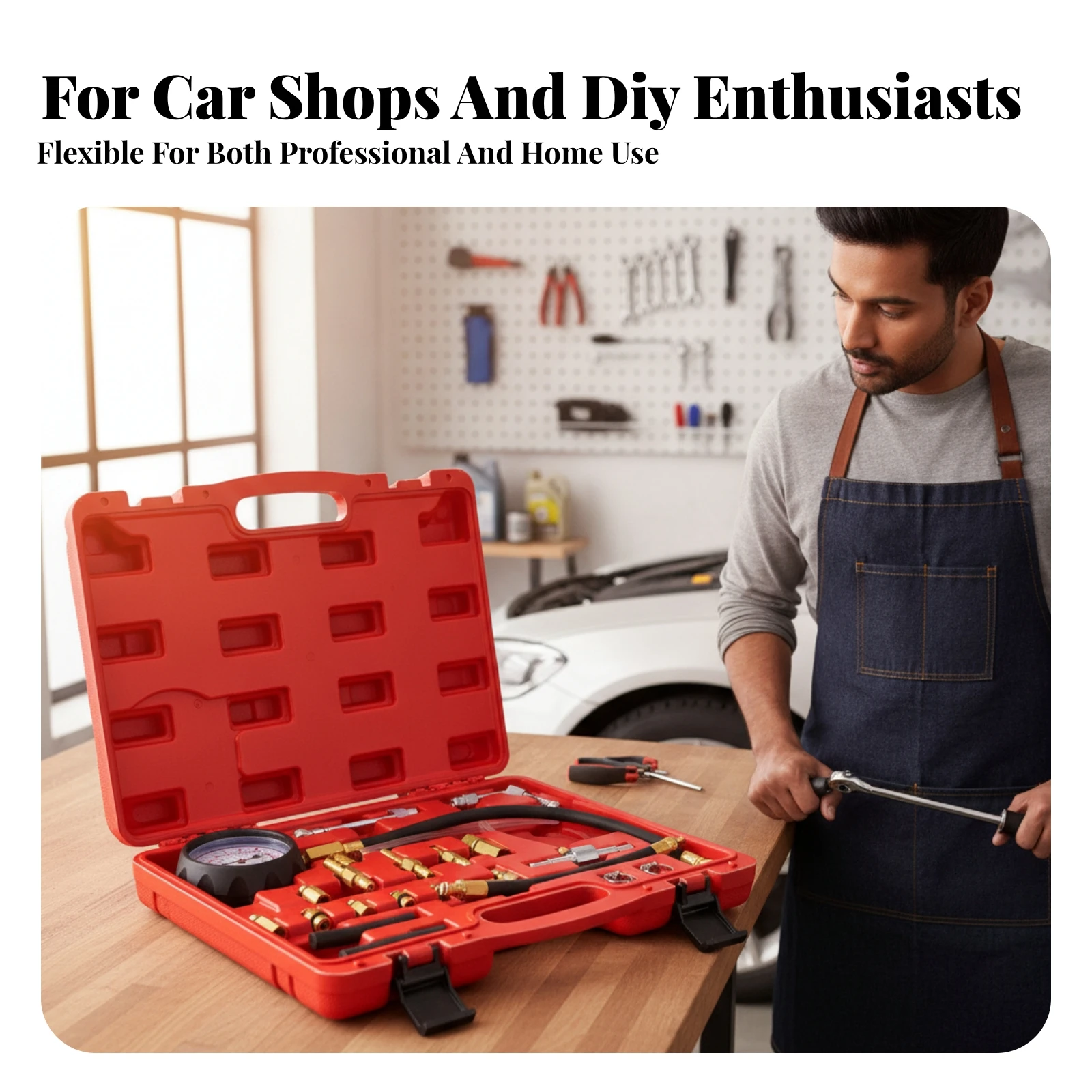 Easy to Read Fuel Pressure Test Kit Fuel Pressure Tester Hard Case Diagnostic Tool Portable Handle