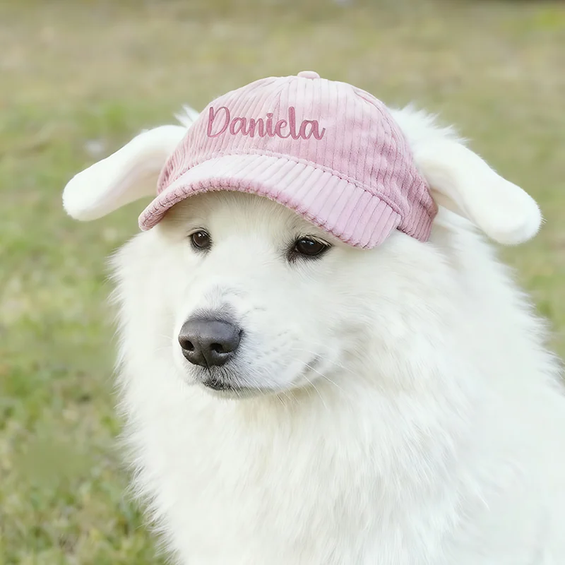 Personalized Name Embroidery Pet Dog Hat Corduroy Adjustable Cap for Small Medium Dogs Cats Custom Puppy Sun Hat