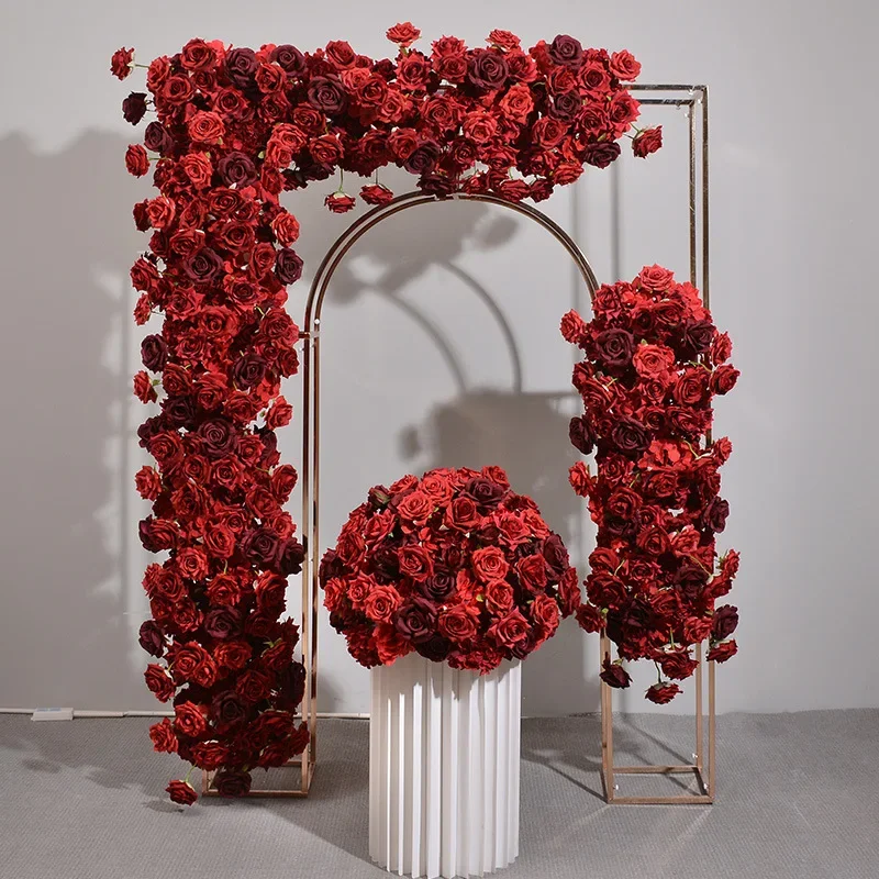 100x40CM Dark Red Series Rose Artificial Flower Arrangement Wedding Table Arches Background Frame Decorative Flower Balls