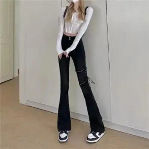 Pantalones vaqueros sencillos para mujer, cremalleras de corte de bota de primavera, ajustado, estilo coreano, combina con todo, ropa de calle Popular de moda para ocio joven