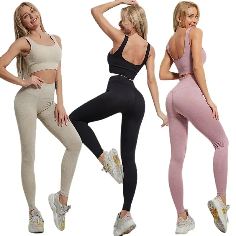 

Seamless Yoga Sets Sports Fitness High Waist Hip Raise Pants Long-Sleeved Suit Workout Clothes Gym Leggings Set for Women