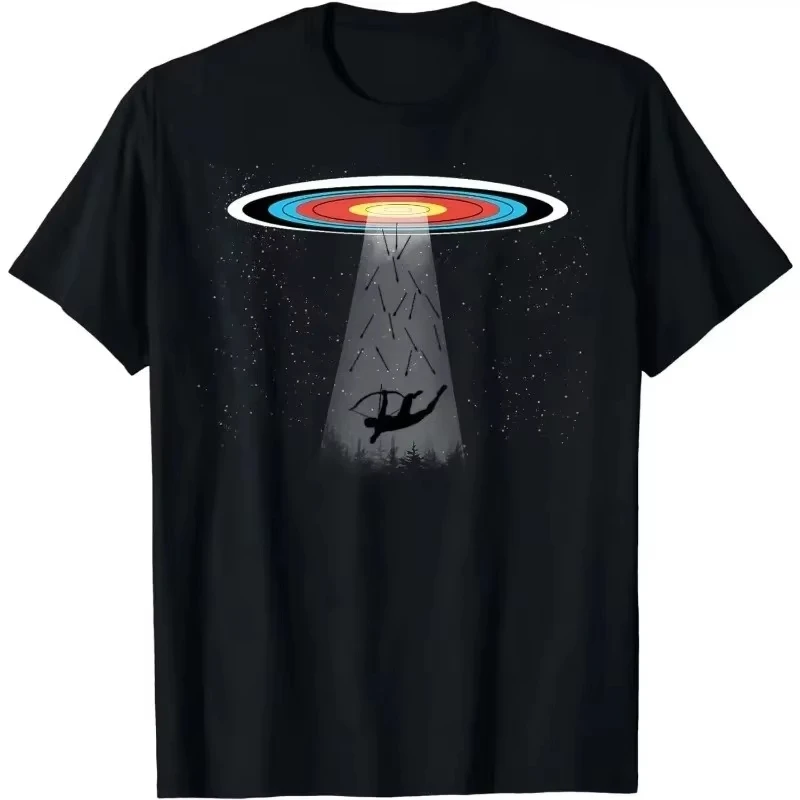Funny Archery UFO T-Shirt Graphic Tee Men Sarcastic Target Practice Casual Cotton Shirt