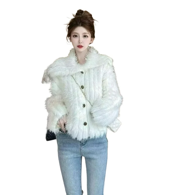 เสื้อคลุมไหมพรมมิงค์ถักทออย่างมีสไตล์ รุ่นใหม่สำหรับฤดูใบไม้ร่วงและฤดูหนาว เสื้อคลุมตัวนอกทรงหลวม เสื้อสเวตเตอร์หนาสำหรับผู้หญิง