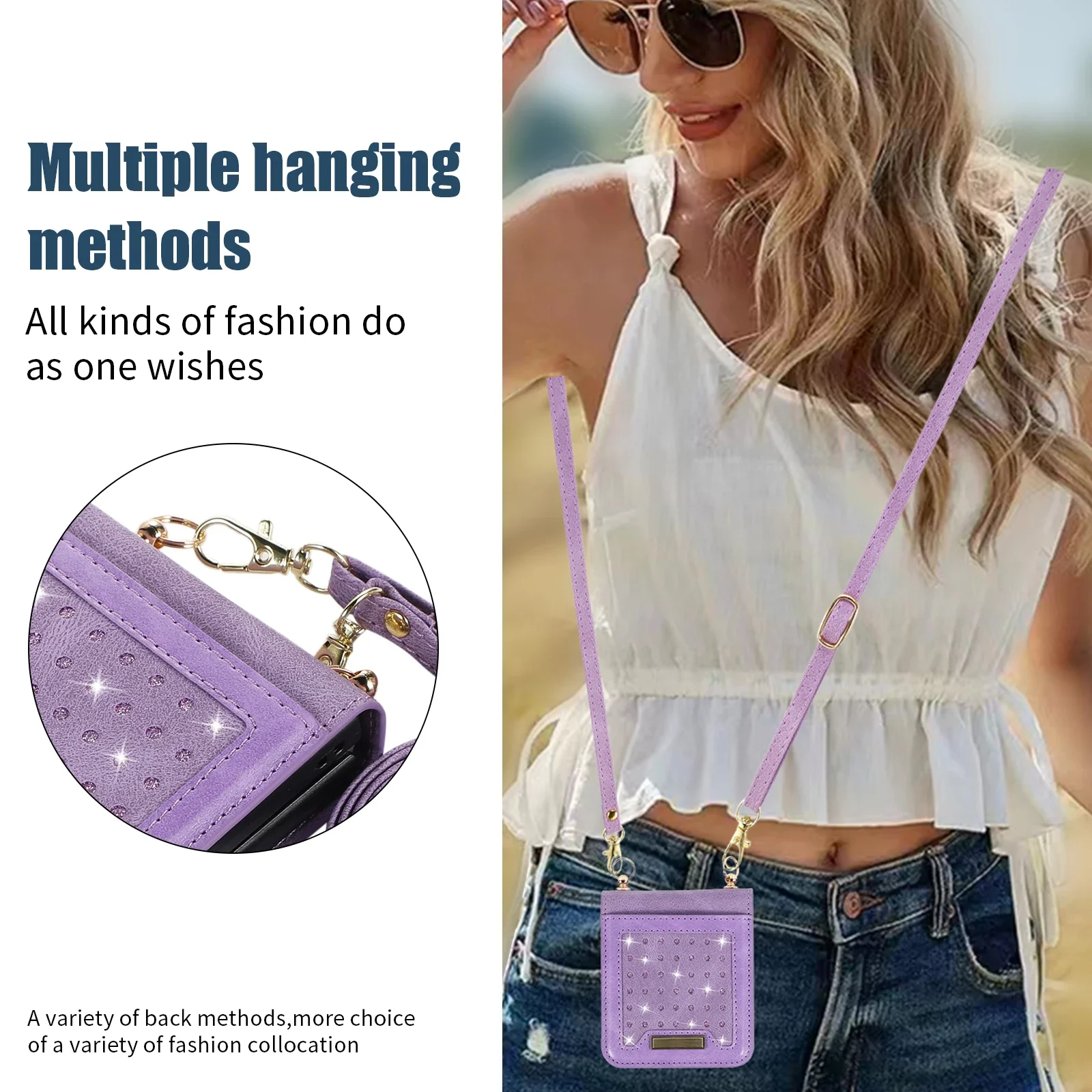 Crossbody Lanyard Cards Solt Wallet Leather Case for Samsung Galaxy Z Flip 6 5 4 3 Flip4 5G Anti-knock Cover Bling Holder Bag