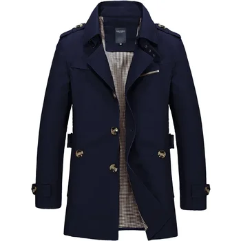 BROWON Brand Trench Coat Men 2026 Spring and Autumn 100% Cotton Jacket for Men Vintage Windbreaker Casual Jackets Men Clothing