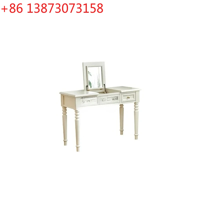 

Cream Style Solid Wood Dressing Table Bedroom Small Flip Makeup Desk Integrated