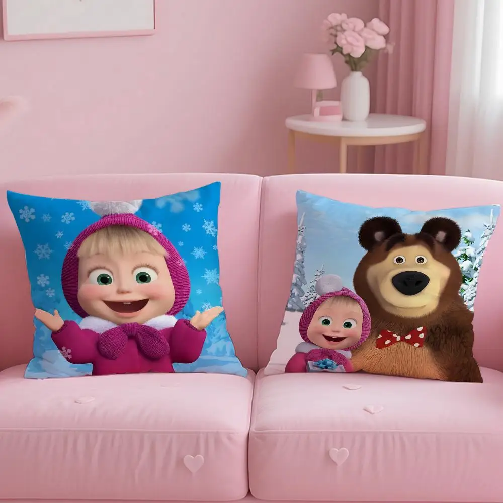 Cartoon M-Masha and the BearS Cushion Cover Comfortable Reversible Pillow Cover Ideal for Car Sofa Bedroom & Beyond