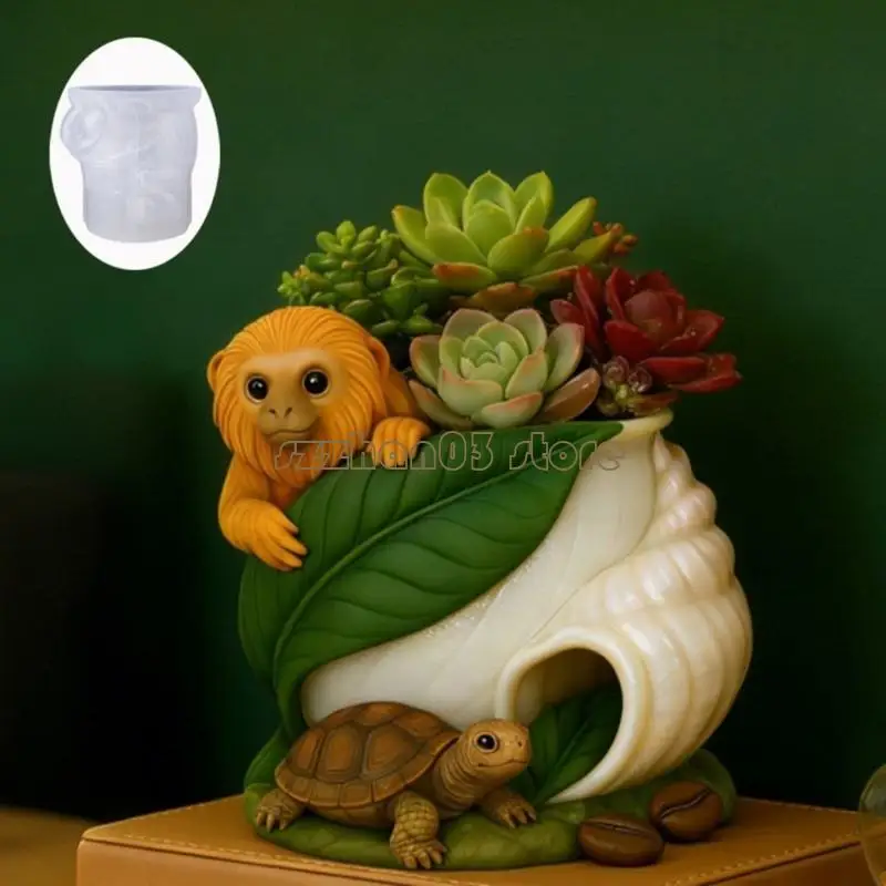 367C Detailed Tortoise Monkey Silicone Mold For Resin Cup Gardening