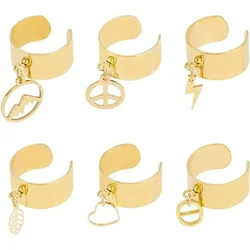 Charm Cuff Ring Making Kit Including Stainless Steel Open Ring Findings Heart Pendant Leaf Charms Lightning Peace Sign Charms