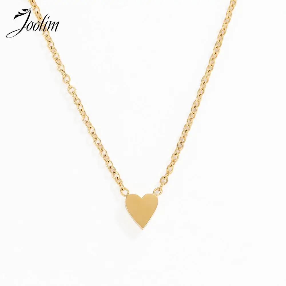 Joolim Tarnish Free PVD Wholesale Romantic Dainty Love Heart Wafer Pendant Choker Chain Stainless Steel Necklace for Women