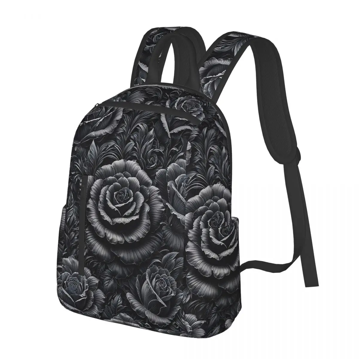 

Matte Black Roses Pattern Student Backpack School Bag Hiking Travel Daypack for Men Women Bookbag Shoulder Bags