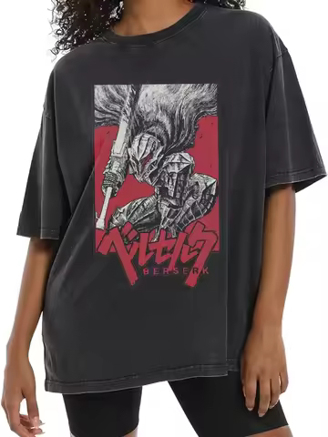 BERSERK Anime DTG Print Men Vintage Cotton T shirt Summer O Neck Casual Tops Tee Oversize Plus size Clothes Women Tshirt