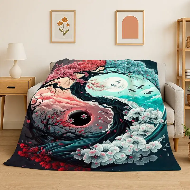 Meditation Yin Yang Tai Chi Bagua Yoga Flannel Blanket Soft Throw Blanket for Bedroom Living Room Bed Travel Camping Picnic Nap