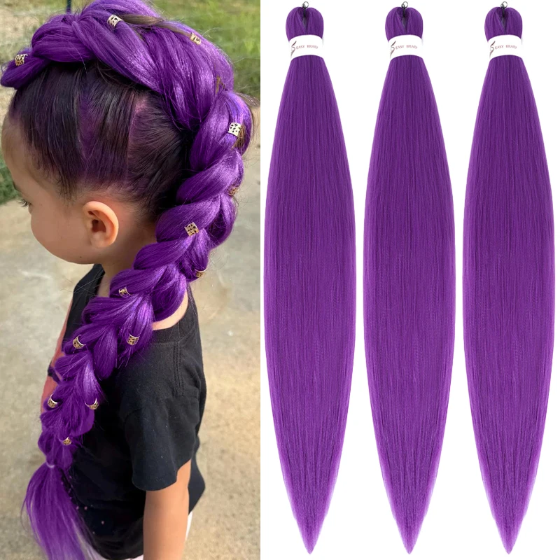 

3 шт., синтетический фиолетовый парик для наращивания волос для плетения, 30 дюймов, прямые предварительно растянутые EZ косички для девочек, для рождественской вечеринки