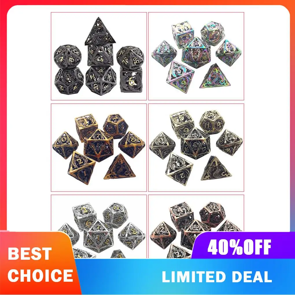 

Набор из 7 полых металлических кубиков для DND с футляром для переноски, для D&D, RPG и обучения математике