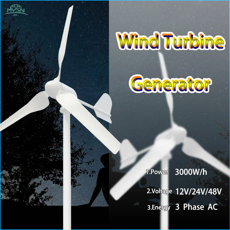 

3000w 3kw Horizontal Wind Turbine Generator 96V 48V 24V Free Energy Magnetic Dynamo Strong Power 220v Inverter Output For Home