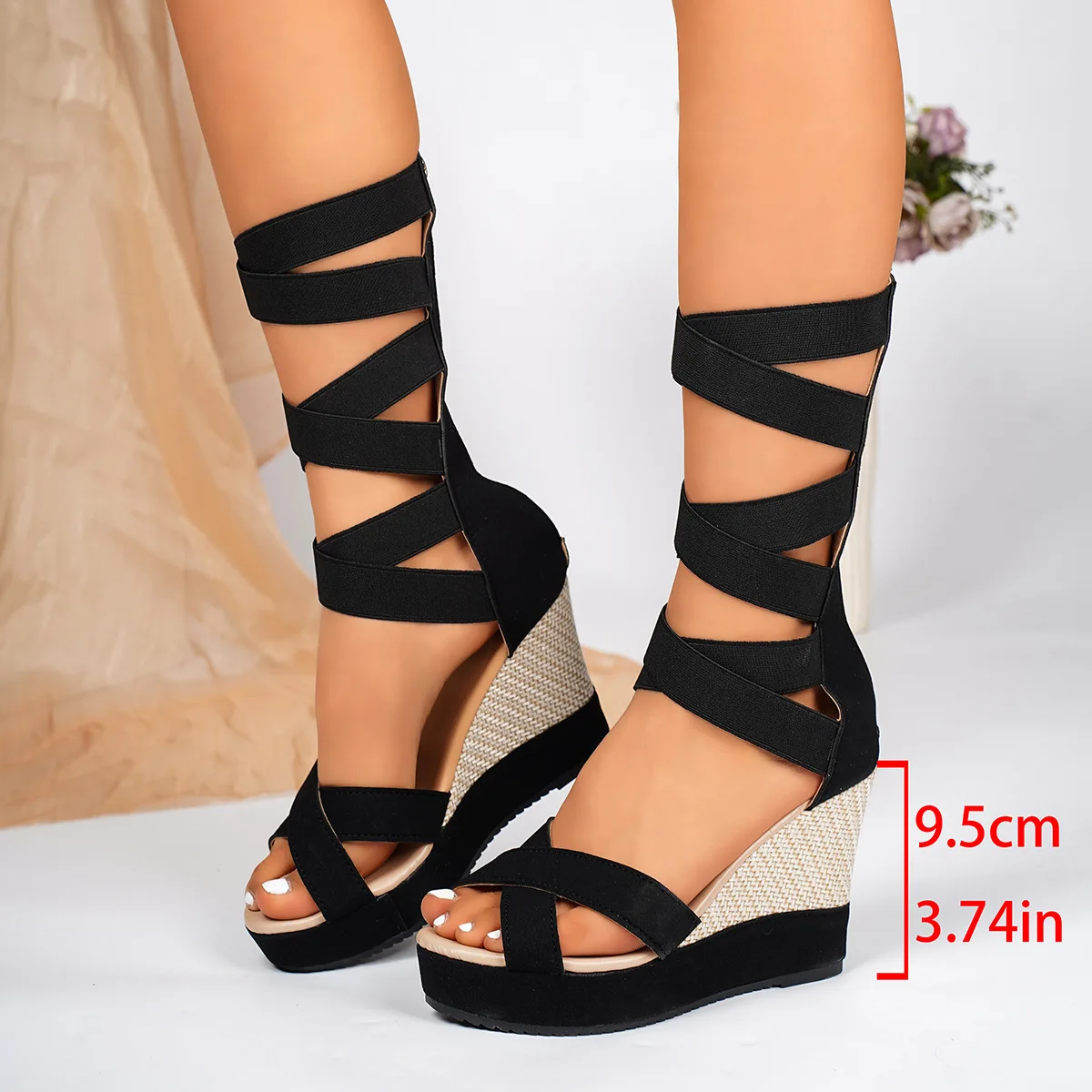 

2026 Women's Summer Fish Mouth Sandals Slope Heel Sandals Zipper High Heels Fashion Sandals