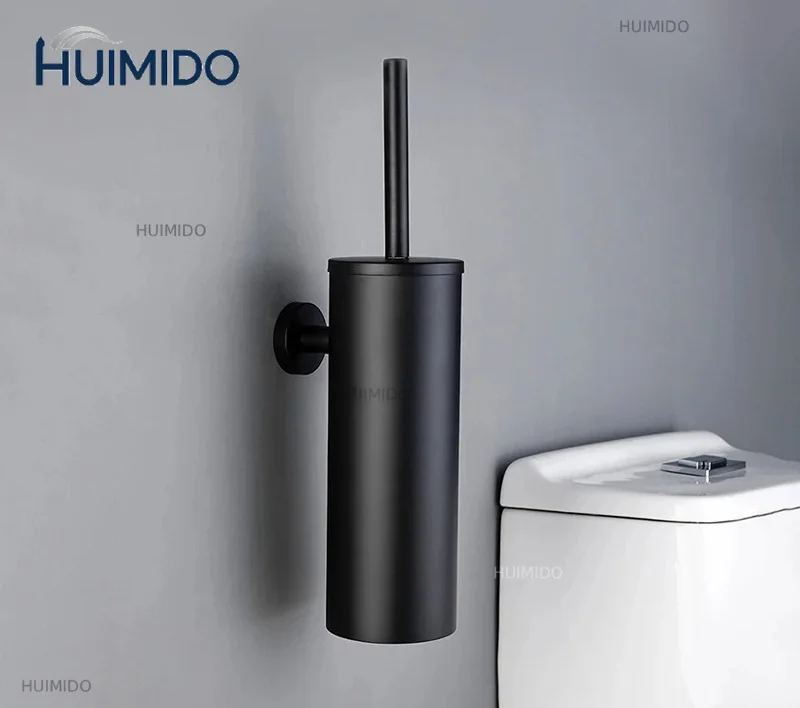 Black Toilet Brush Holder  For Bathroom Set Modern Style 304 Stainless Steel Material No Dead Toilet Cleaning