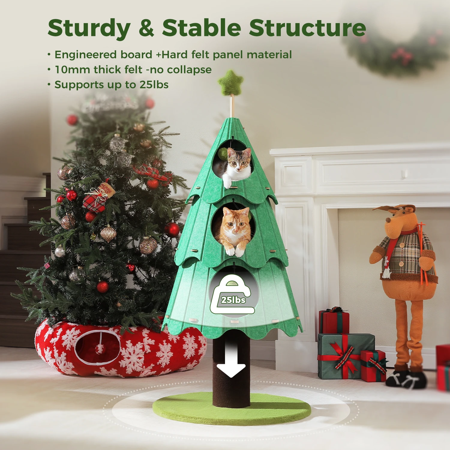 Weihnachts-Katzenbaumturm mit rot-grünem Eigentumswohnung, mehrstufiger Katzenturm mit Sisal-Kratzbäumen, Katzenmöbel für Hauskatzen – Detail 22
