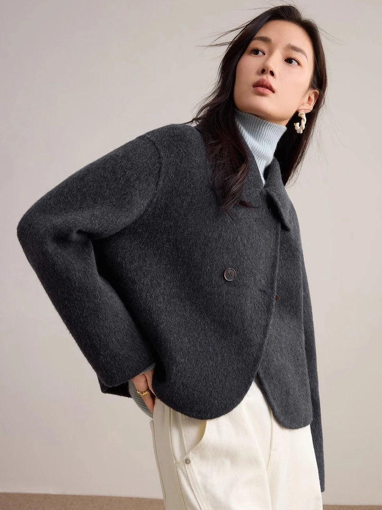 

SENTUBILA женское полушерстяное пальто 2025 зимний двусторонний кардиган с воротником с лацканами Femme однотонная короткая верхняя одежда элегантный W54OC1879