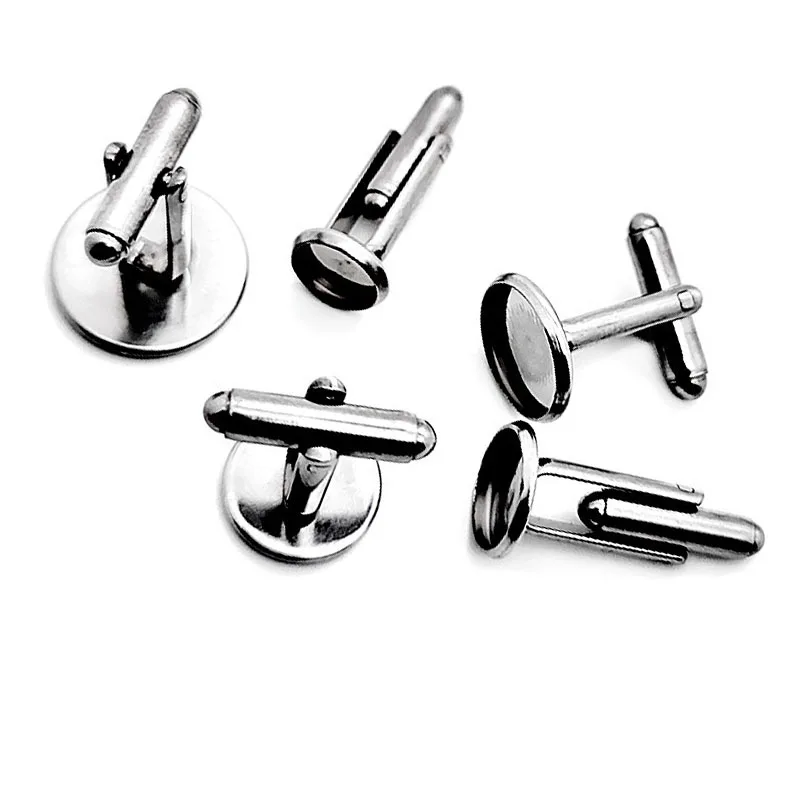 4pcs Stainless Steel Cufflink Base 8/10/12/14/16/18mm Blanks Cabochon Cufflinks Settting Diy For Mens Shirt Cuffs Jewelry Making