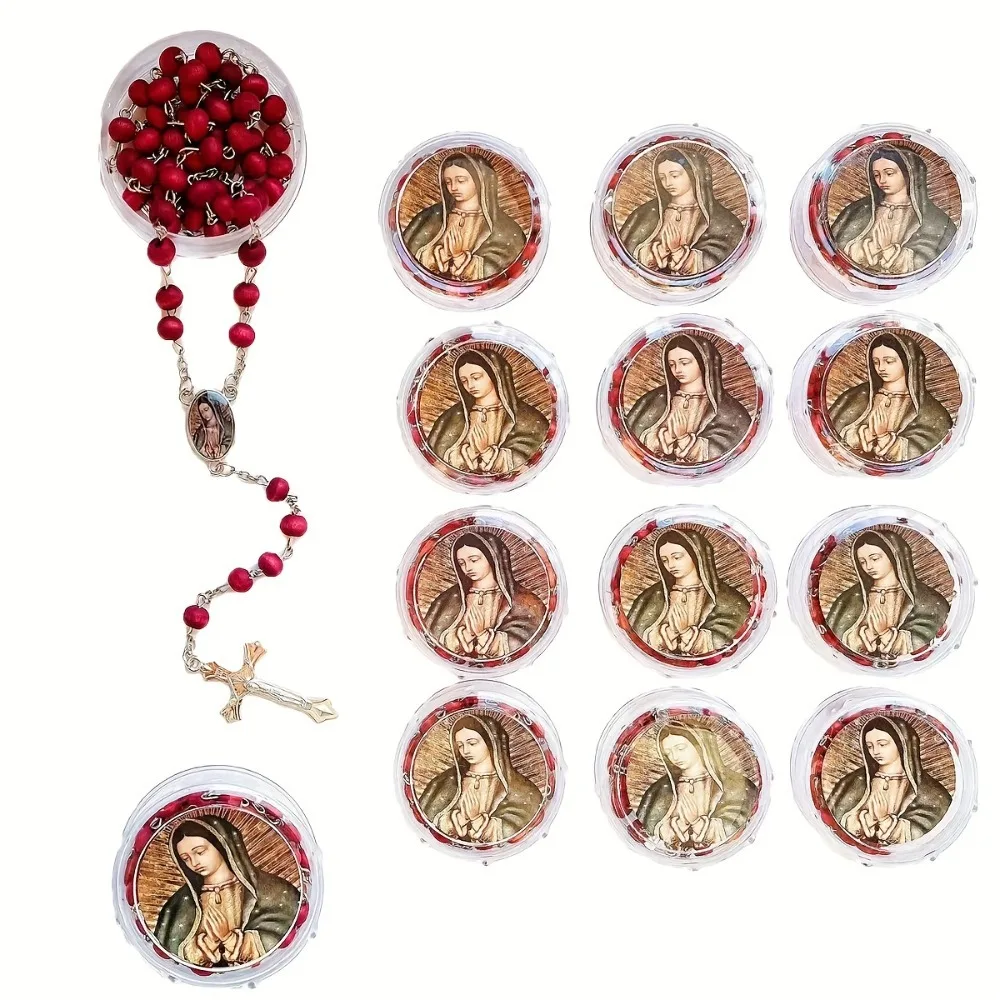 6/12/20/20/40 Ensembles de colliers chapelet croix rouge Maria avec boîte - Cadeau unisexe pour anniversaire, baptême, mariage, fête des Mères, ou comme faveurs de mariage