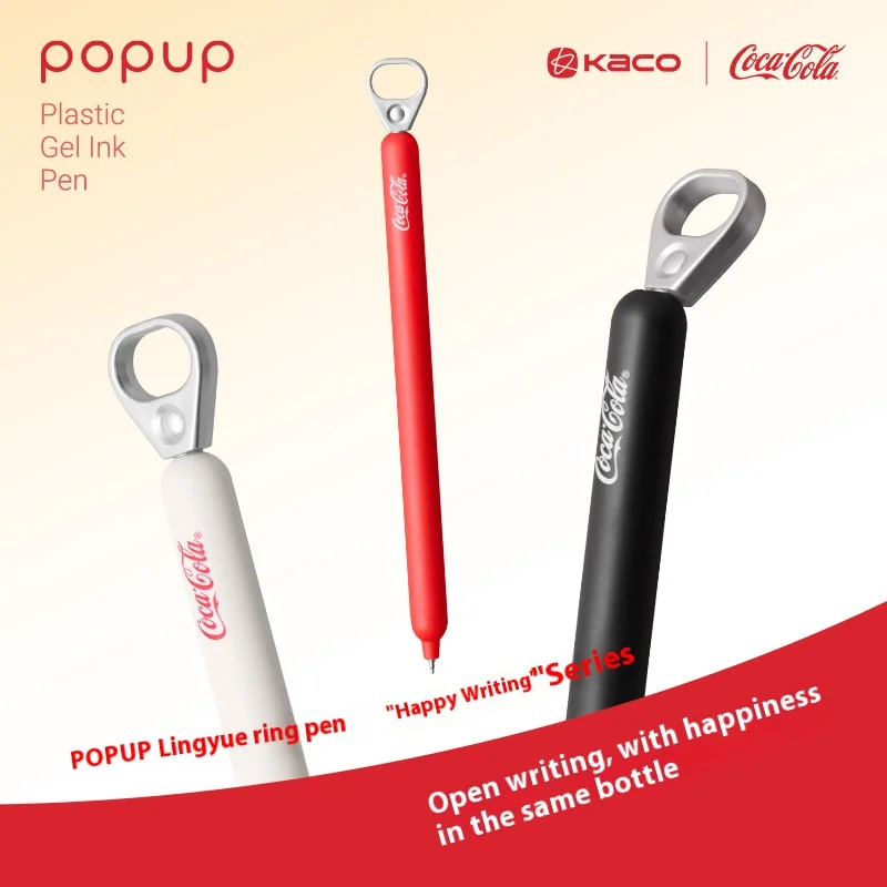 

KACO Coca-Cola Popup Gel Ink Pen Kawaii Creative Pull Ring Sign Pens 0.5mm Back To School Stationery Supplies Smooth Writing
