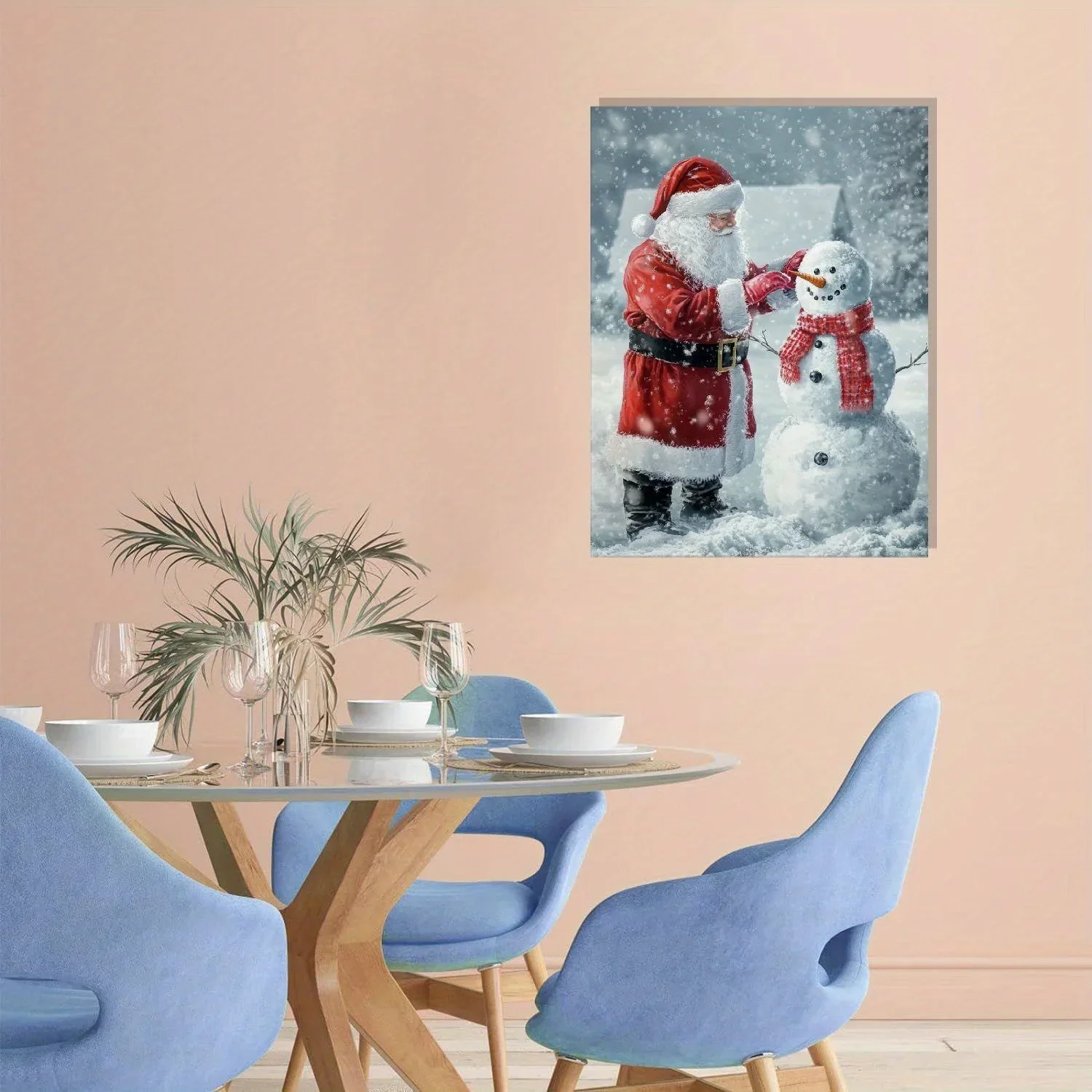 1PC Christmas Snow Poster Father Christmas and Snowman Canvas Wall Decoration Applicable Living Room Dining Room Framed