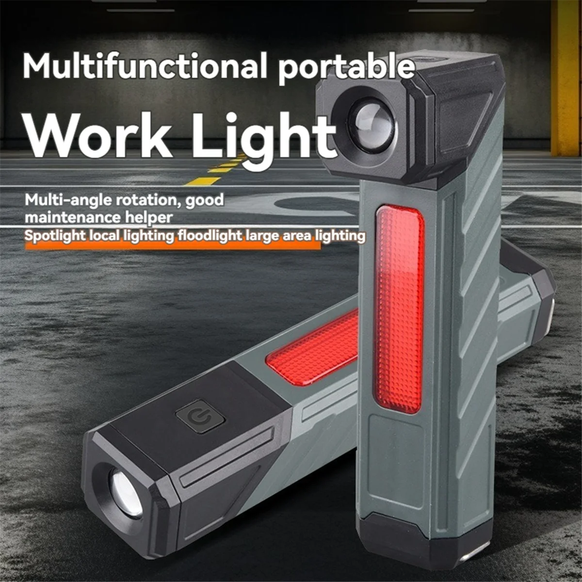 A72Z COB Flashlight Clip on Torch Handheld Camping Work Torch 90° Angle Lamp with Magnet Car Inspection Red Light Warning